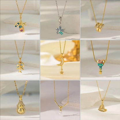 Sweet Starfish Titanium Steel Copper Alloy Zircon Inlay Stainless Steel Necklaces