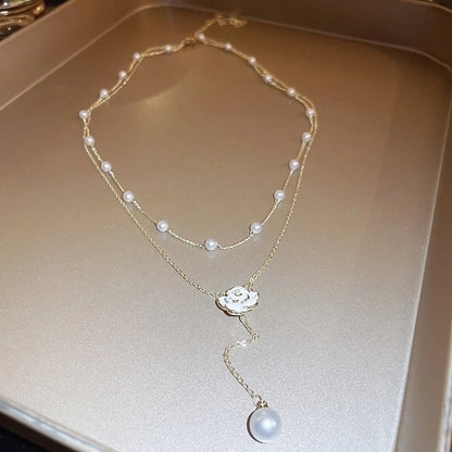 Minimalist Geometric Alloy Titanium Steel Plating Inlay Artificial Pearls Turquoise Rhinestones Necklace