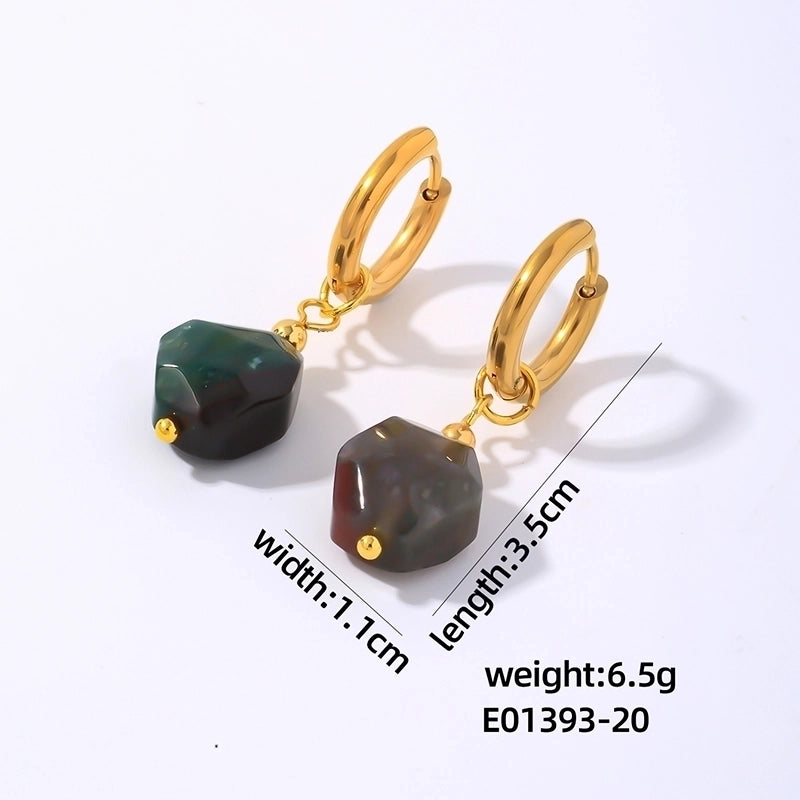 1 Pair Lady Minimalist Commute Geometric 304 Stainless Steel Natural Stone Drop Earrings