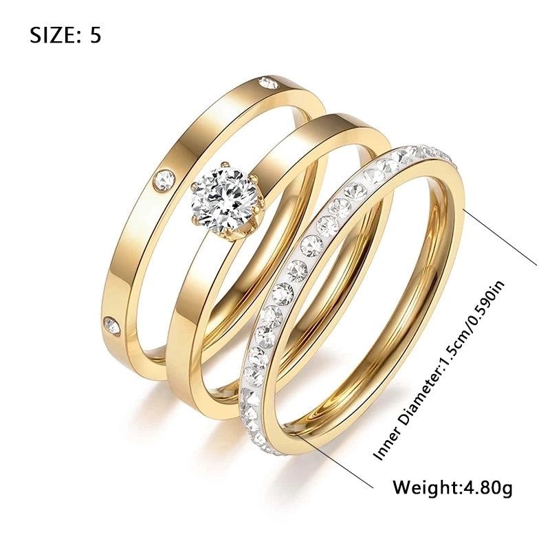 Elegant Minimalist Solid Color Stainless Steel Plating Inlay Zircon 18k Gold Plated Rose Gold Plated White Gold Plated Rings