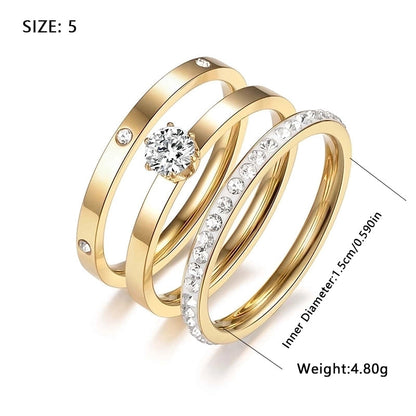 Elegant Minimalist Solid Color Stainless Steel Plating Inlay Zircon 18k Gold Plated Rose Gold Plated White Gold Plated Rings