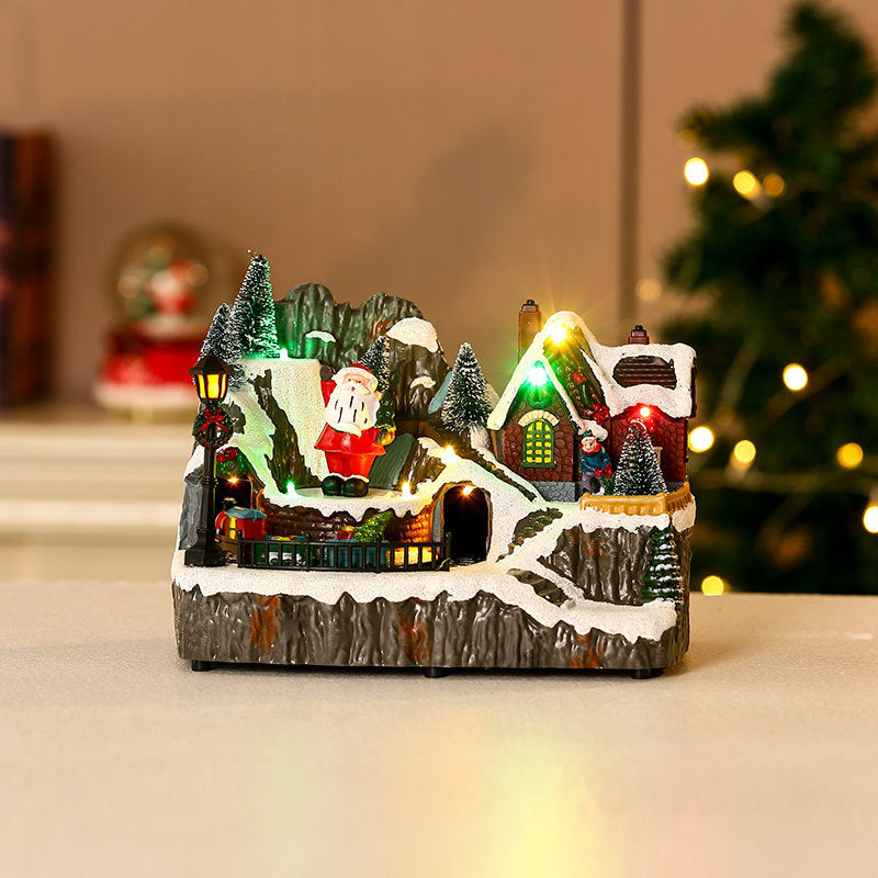 Multiple Christmas Rotating Resin Glowing Music Box Ornaments Rotating Small Train Christmas Gift