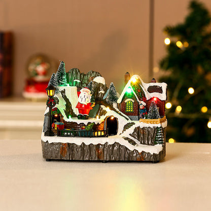 Multiple Christmas Rotating Resin Glowing Music Box Ornaments Rotating Small Train Christmas Gift