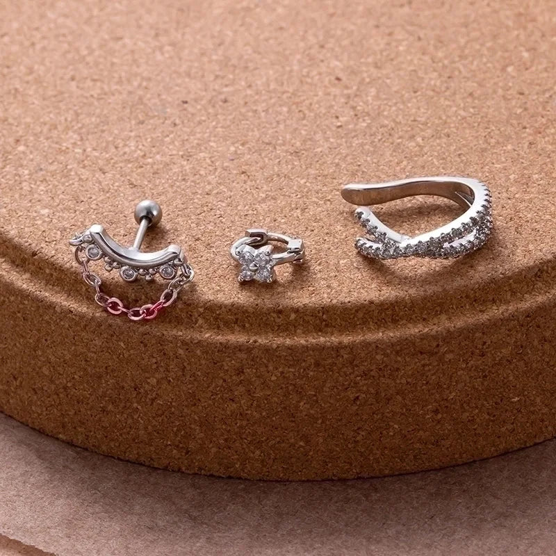 1 Piece Ear Cartilage Rings & Studs Sweet Minimalist Geometric Flower 316L Stainless Steel Copper Plating Inlay Zircon