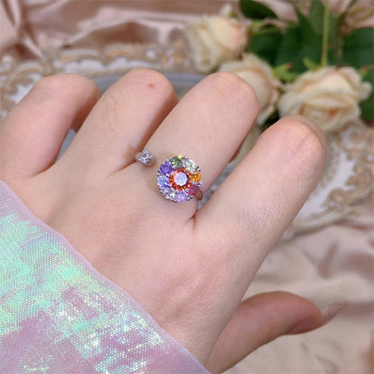 Casual Elegant Flower Copper Zircon Open Rings