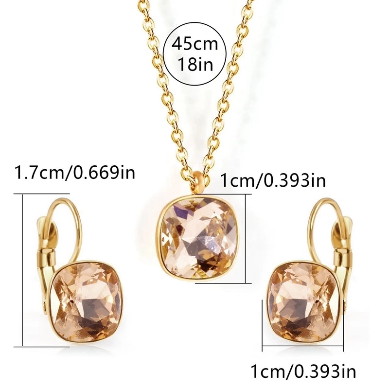 304 Stainless Steel Gold Plated Minimalist Shiny Inlay Square Zircon Jewelry Set