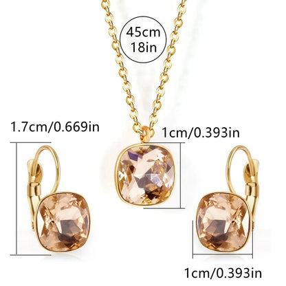 304 Stainless Steel Gold Plated Minimalist Shiny Inlay Square Zircon Jewelry Set