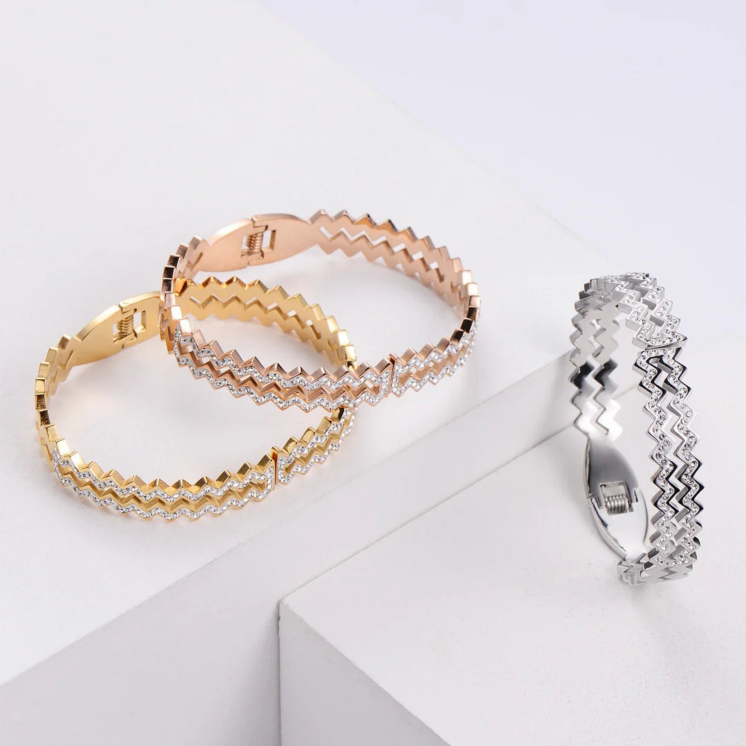 Natural Women Stripe Metal Diamond Wave Diamond Bangles