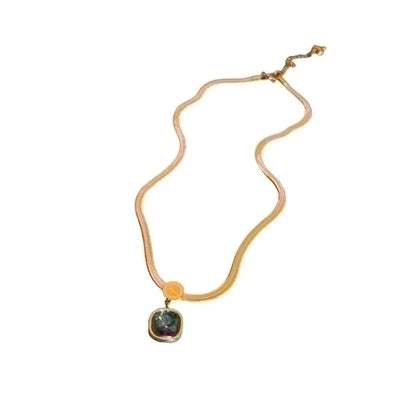 Minimalist Geometric Alloy Titanium Steel Plating Inlay Artificial Pearls Turquoise Rhinestones Necklace