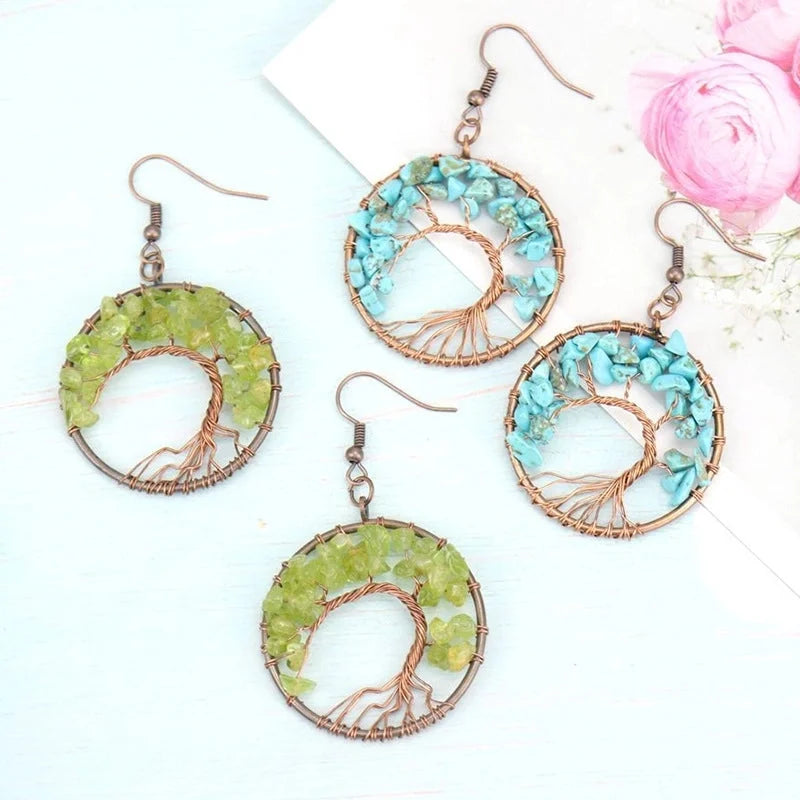 1 Pair Minimalist Leaf Natural Stone Copper Drop Earrings