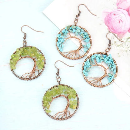 1 Pair Minimalist Leaf Natural Stone Copper Drop Earrings