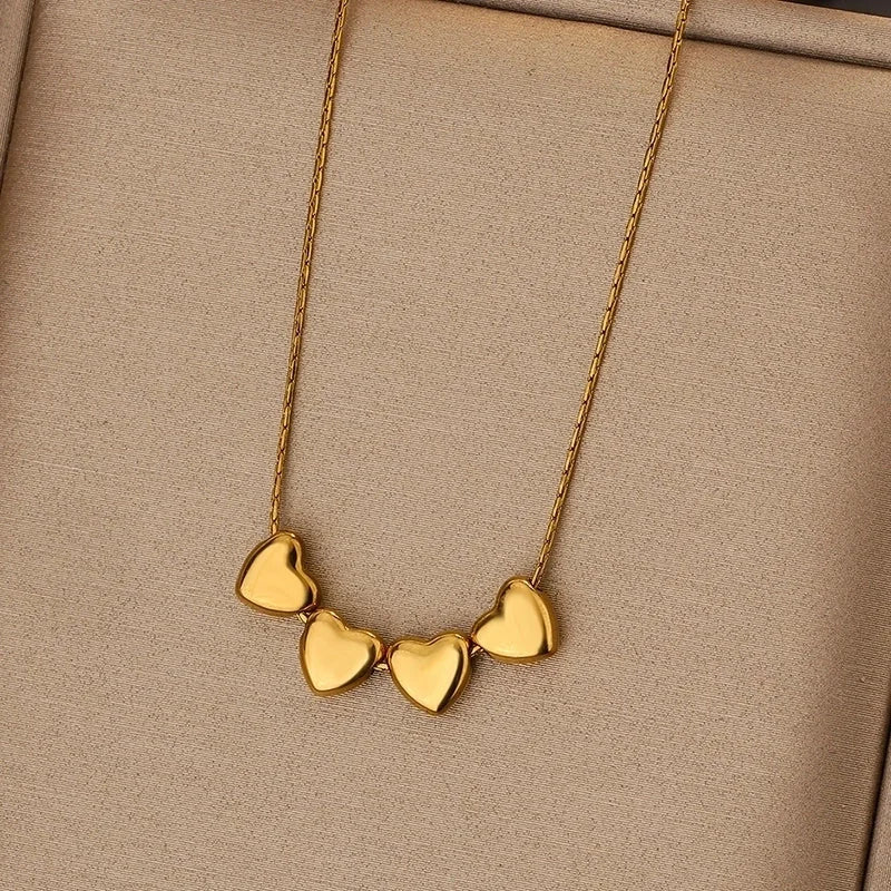 Princess Classic Style Heart Shape 304 Stainless Steel 18K Gold Plated Pendant Necklace