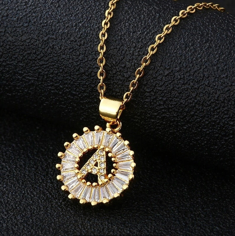 Fashion 26 English Letter Round Copper Necklace