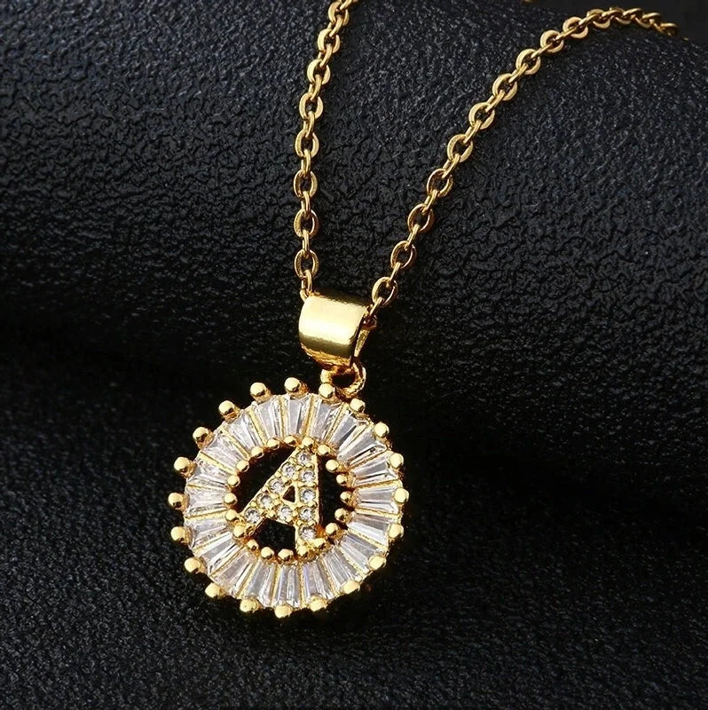 Fashion 26 English Letter Round Copper Necklace