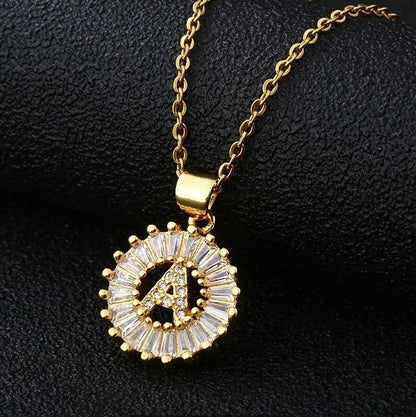 Fashion 26 English Letter Round Copper Necklace