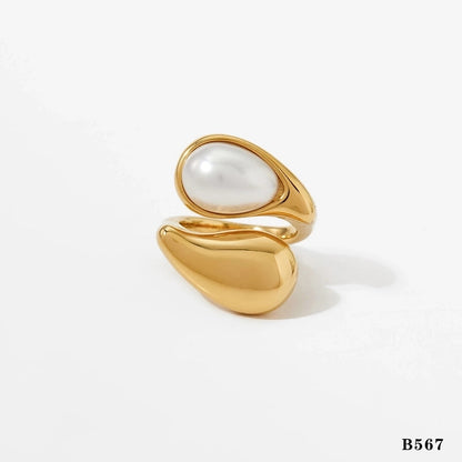 Modern Style Artistic Geometric 316 Stainless Steel Pearl Tiger Eye 16K Gold Plated White Gold Plated Gold Plated Open Rings