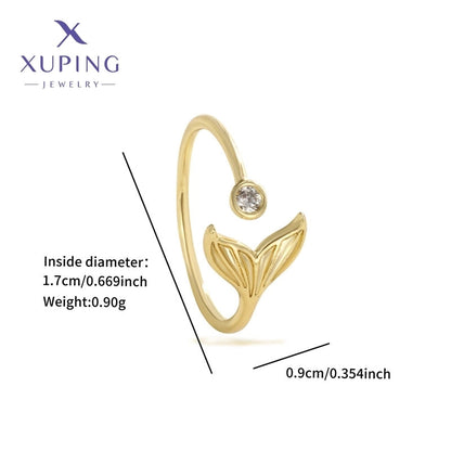 Copper 18K Gold Plated Inlay Geometric Butterfly Fish Tail Artificial Gemstones Open Rings