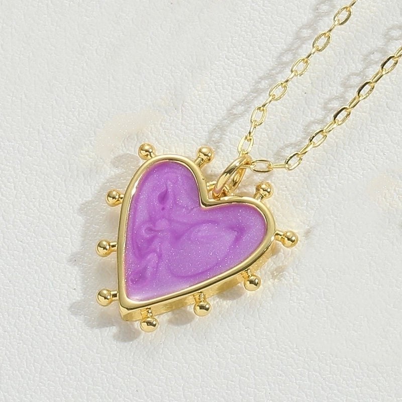 Vintage Style Minimalist Commute Heart Shape Copper Enamel 14K Gold Plated Pendant Necklace