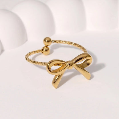 IG Style Minimalist Bow Knot 304 Stainless Steel 18K Gold Plated Open Rings