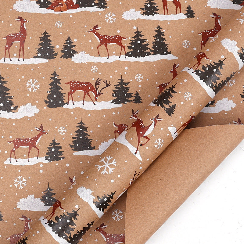 Christmas Gift Gift Box Wrapping Paper Brown Kraft Paper Uv Printing Environmentally Friendly Christmas Wrapping Paper Set