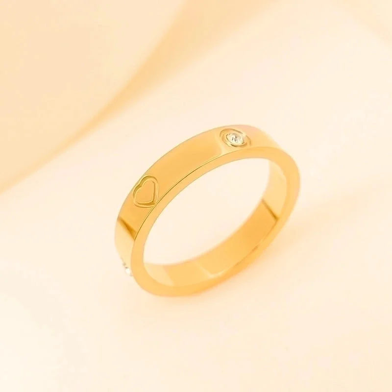 Titanium Steel IG Style Sweet Heart Shape Polishing Plating Inlay Rhinestones Rings