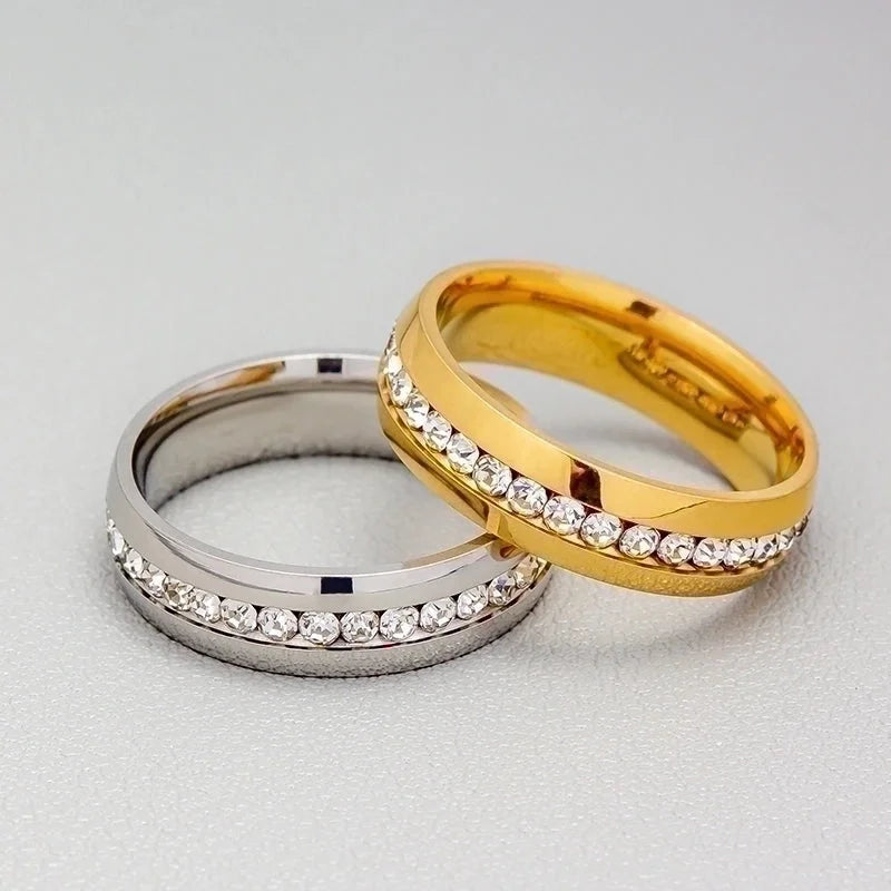 Geometric 201 Stainless Steel Rhinestone Gold Plated