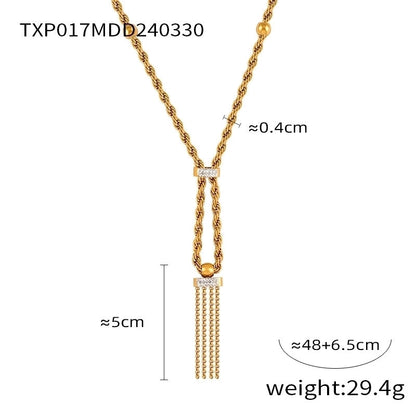 Titanium Steel 18K Gold Plated Lady Minimalist Classic Style Plating Inlay Twist Rhinestones Zircon Jewelry Set