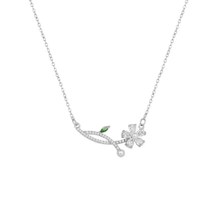 Casual Minimalist Human Flower Titanium Steel Plating Inlay Rhinestones Pearl Pendant Necklace