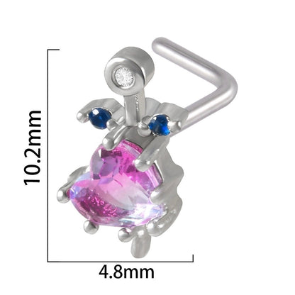 2 Pieces Nose Rings & Studs Streetwear Moon Heart Shape Butterfly 304 Stainless Steel Copper Zircon Inlay Zircon