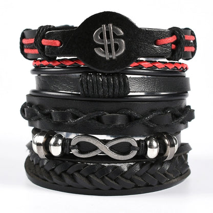 Hip-Hop Retro Punk Infinity Skull Pu Leather Alloy Wooden Beads Halloween Men's Bracelets