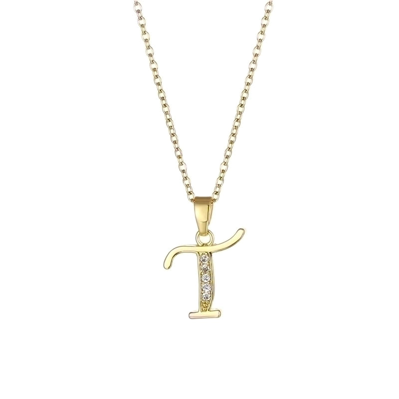 Stainless Steel Titanium Steel 18K Gold Plated Fashion Plating Inlay Letter Zircon Pendant Necklace