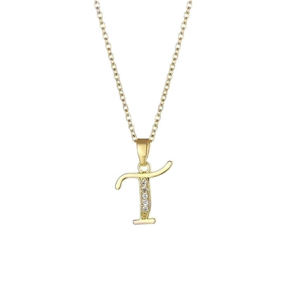 Stainless Steel Titanium Steel 18K Gold Plated Fashion Plating Inlay Letter Zircon Pendant Necklace