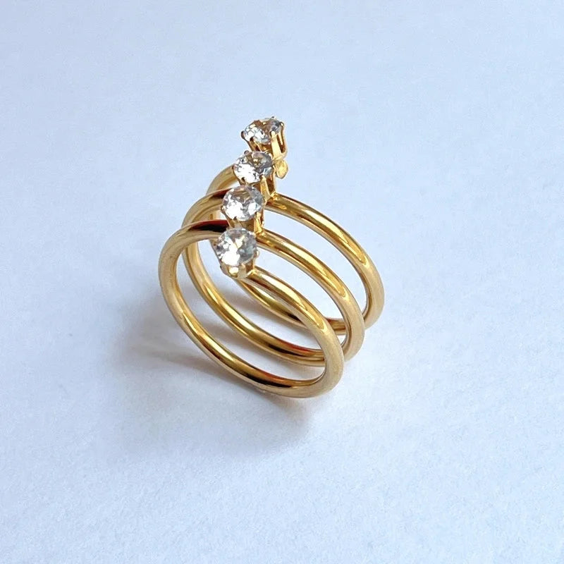 Elegant Lady Geometric 201 Stainless Steel Zircon Inlay Rings