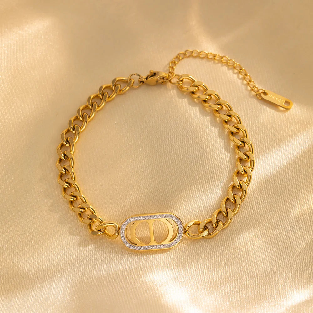 Women Casual Letter Number Text Titanium Steel Electroplating Bracelets