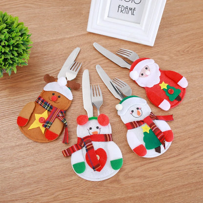 Christmas Decoration Little Snowman Cutlery Bag Home Dining Table Cutlery Set Christmas Snowman Cutlery Set