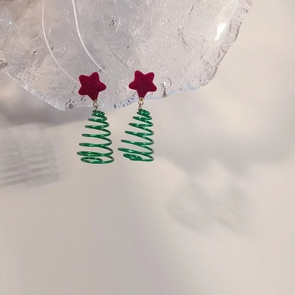 1 Pair Cute Christmas Christmas Tree Bow Knot Stoving Varnish Alloy Drop Earrings