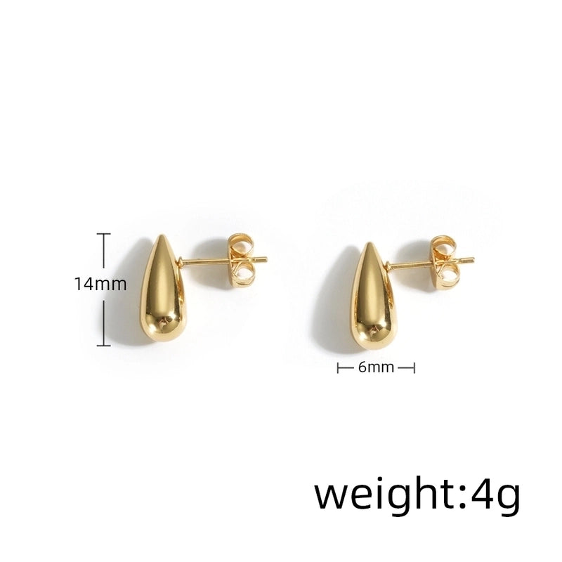 1 Pair Minimalist Water Droplets Plating 304 Stainless Steel 18K Gold Plated Ear Studs
