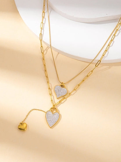 IG Style Minimalist Heart Shape Titanium Steel Shell Zircon Inlay Earrings Necklace