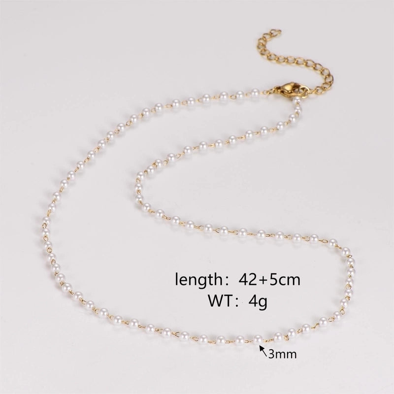 Casual Minimalist Classic Style Round 304 Stainless Steel Artificial Pearl Necklace