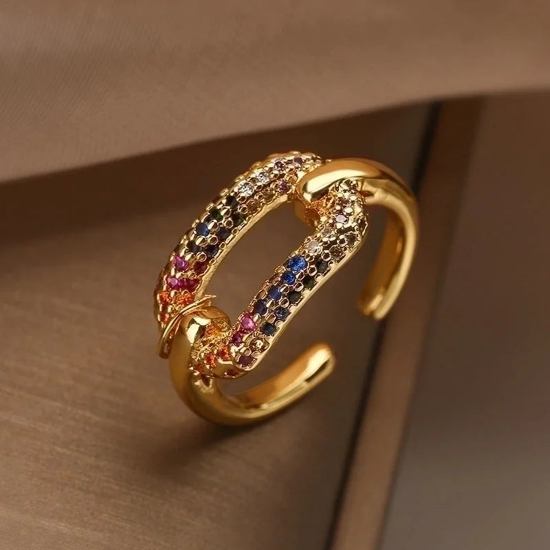 Minimalist Commute Geometric Copper Plating Inlay Zircon 18k Gold Plated Open Rings