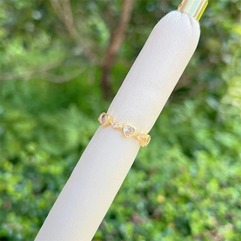 Copper 18K Gold Plated Inlay Heart Shape Zircon Open Rings