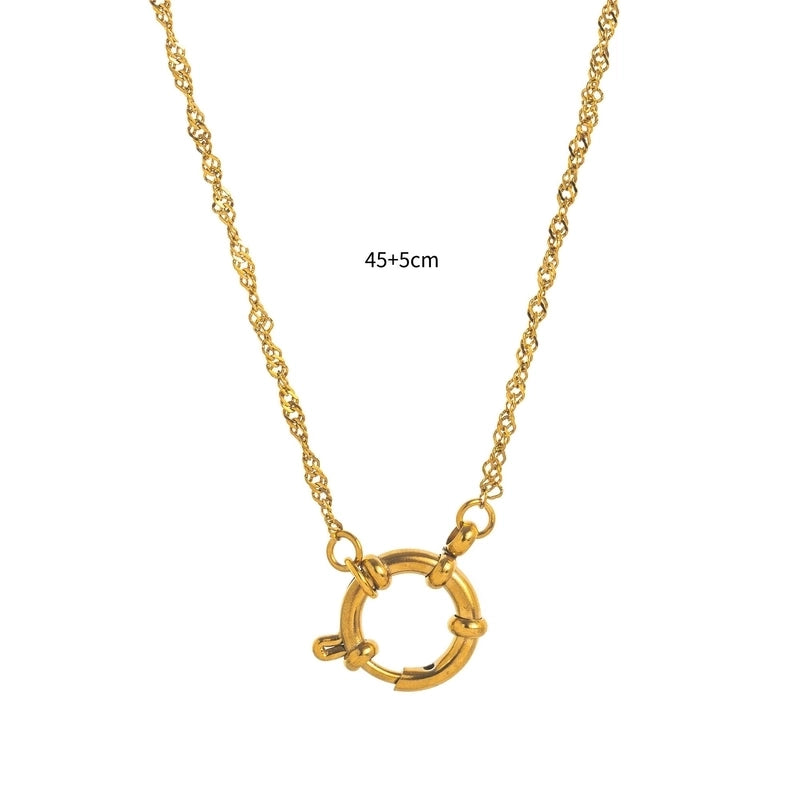 Minimalist Circle Pearl 201 Stainless Steel 304 Stainless Steel Zircon 18K Gold Plated Beaded Inlay Pendant Necklace