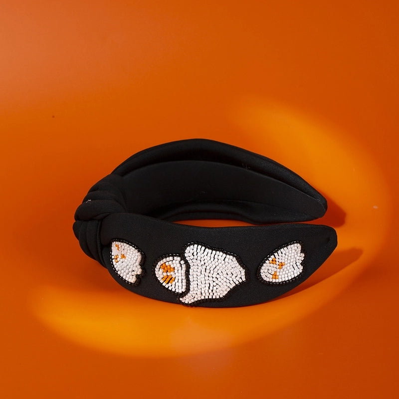 Women's Hip-Hop Retro Funny Halloween Pattern Pumpkin Ghost Cloth Seed Bead Hair Band