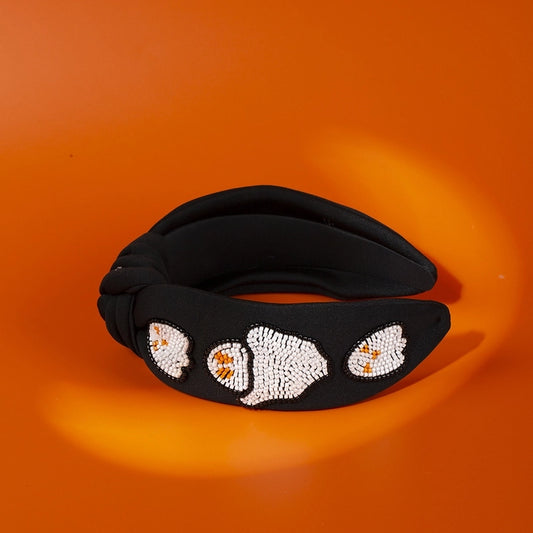 Women's Hip-Hop Retro Funny Halloween Pattern Pumpkin Ghost Cloth Seed Bead Hair Band