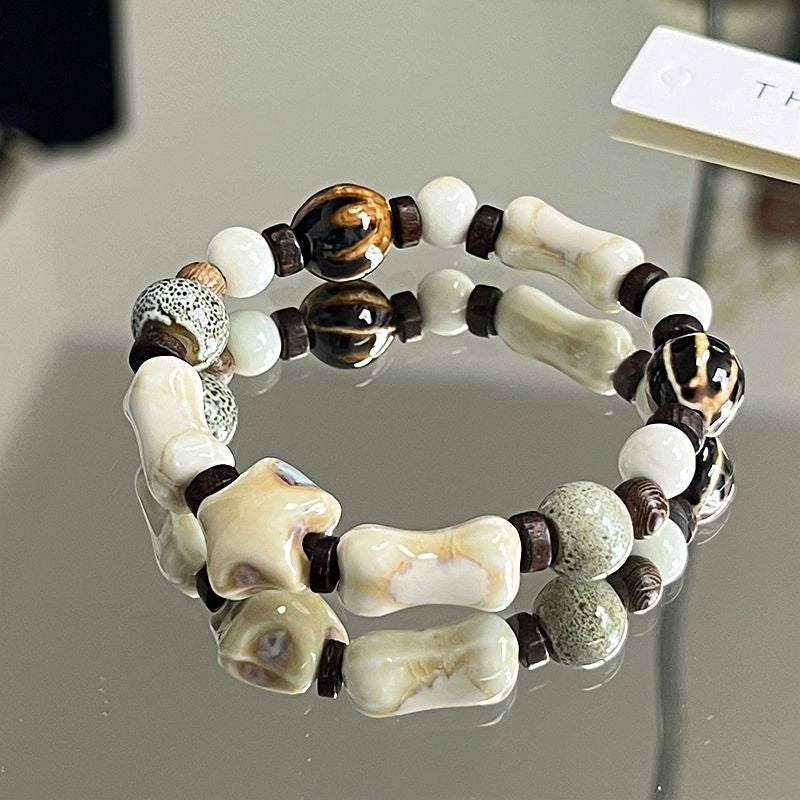 Jingdezhen Ceramic Bracelet New Color-free Women's Summer Student's Antique Beaded Bracelet Small Fresh And Popular