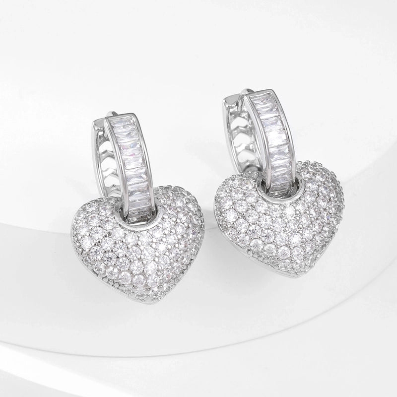 1 Pair Glam Shiny Heart Shape Copper Zircon K Gold Plated Drop Earrings