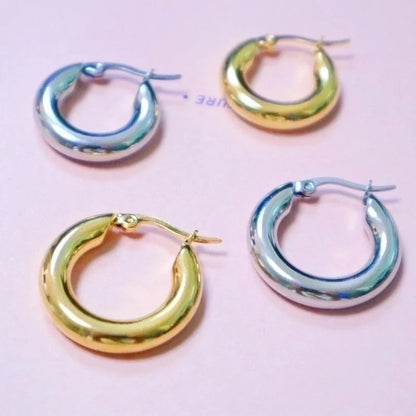 1 Pair Minimalist Solid Color Plating Stainless Steel Hoop Earrings