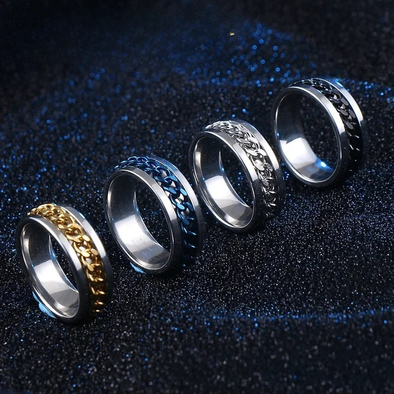 Titanium Steel Ring Men\'s Hip Hop Hipster Personality Light Luxury Chain Ring Simple Fashion Niche Jewelry