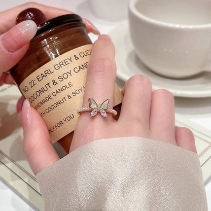 Minimalist Butterfly Copper Butterfly Inlay Zircon Open Ring