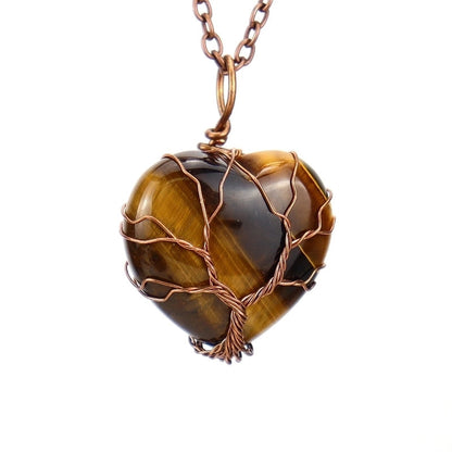 Minimalist Heart Shape Natural Stone Ferroalloy Pendant Necklace